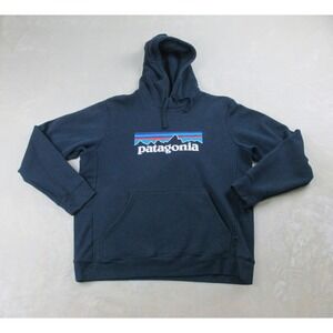 Patagonia Sweater Mens‎ Large Blue Spell Out UpRisal Mountains Logo Hooded*